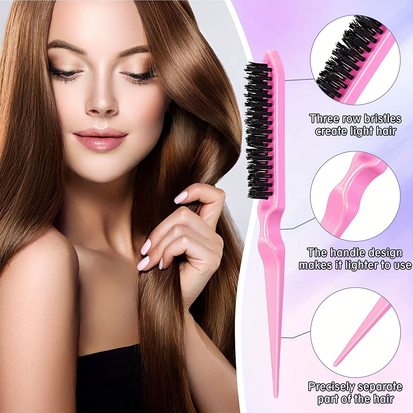 12 pieces Salon-Grade Nylon Teasing Brush Set with Double-Sided Design and Duckbill Clips for Smooth and Controlled Hair Styling - Renee Lane Company