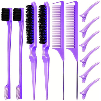12 pieces Salon-Grade Nylon Teasing Brush Set with Double-Sided Design and Duckbill Clips for Smooth and Controlled Hair Styling - Renee Lane Company
