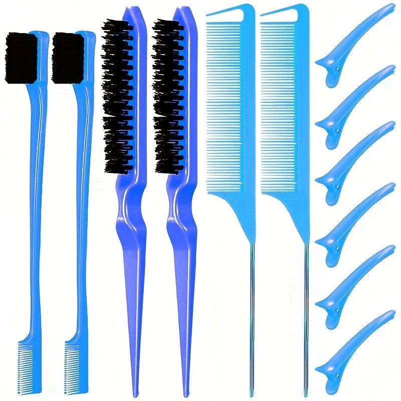 12 pieces Salon-Grade Nylon Teasing Brush Set with Double-Sided Design and Duckbill Clips for Smooth and Controlled Hair Styling - Renee Lane Company