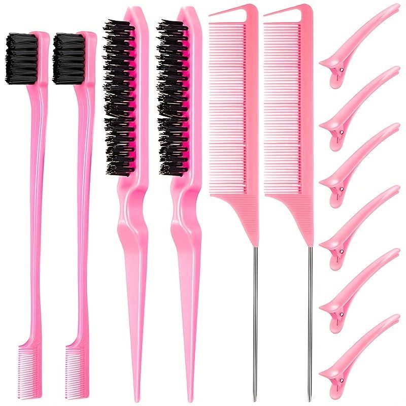 12 pieces Salon-Grade Nylon Teasing Brush Set with Double-Sided Design and Duckbill Clips for Smooth and Controlled Hair Styling - Renee Lane Company
