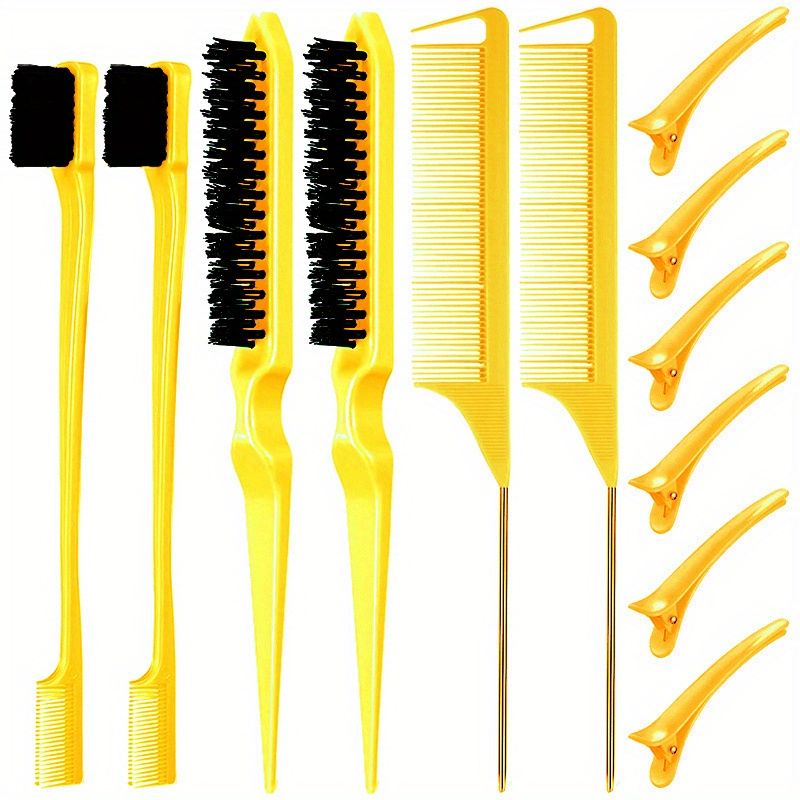 12 pieces Salon-Grade Nylon Teasing Brush Set with Double-Sided Design and Duckbill Clips for Smooth and Controlled Hair Styling - Renee Lane Company