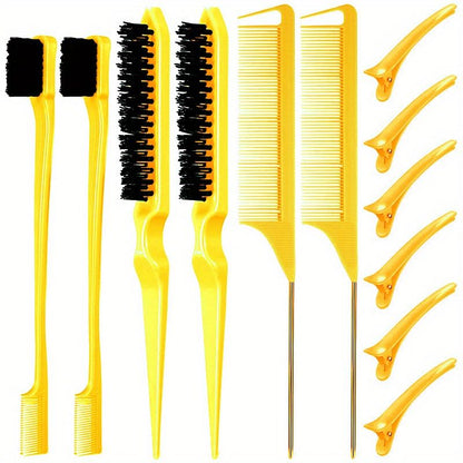 12 pieces Salon-Grade Nylon Teasing Brush Set with Double-Sided Design and Duckbill Clips for Smooth and Controlled Hair Styling - Renee Lane Company