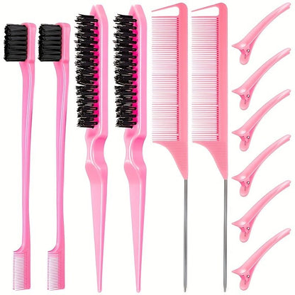 12 pieces Salon-Grade Nylon Teasing Brush Set with Double-Sided Design and Duckbill Clips for Smooth and Controlled Hair Styling - Renee Lane Company