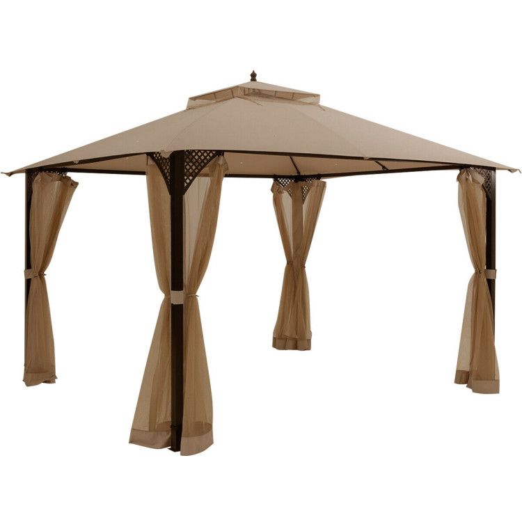 12 x 10 Feet Outdoor Double Top Patio Gazebo with Netting - Renee Lane Company