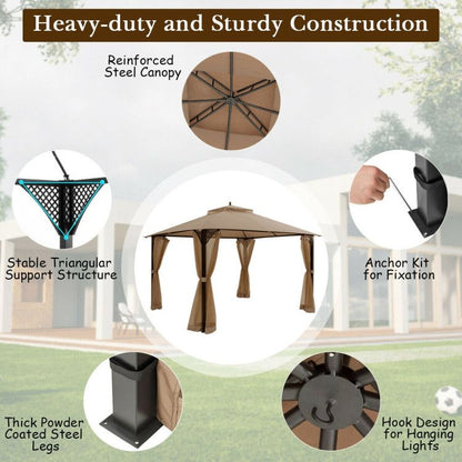12 x 10 Feet Outdoor Double Top Patio Gazebo with Netting - Renee Lane Company