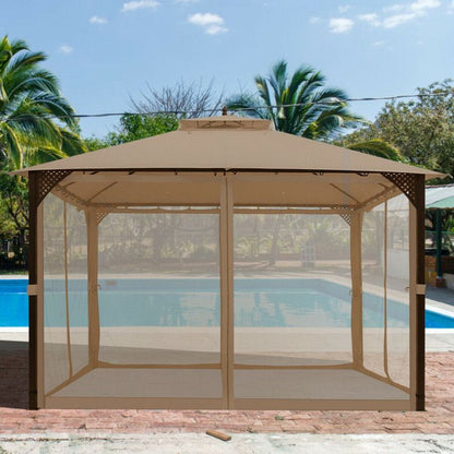 12 x 10 Feet Outdoor Double Top Patio Gazebo with Netting - Renee Lane Company