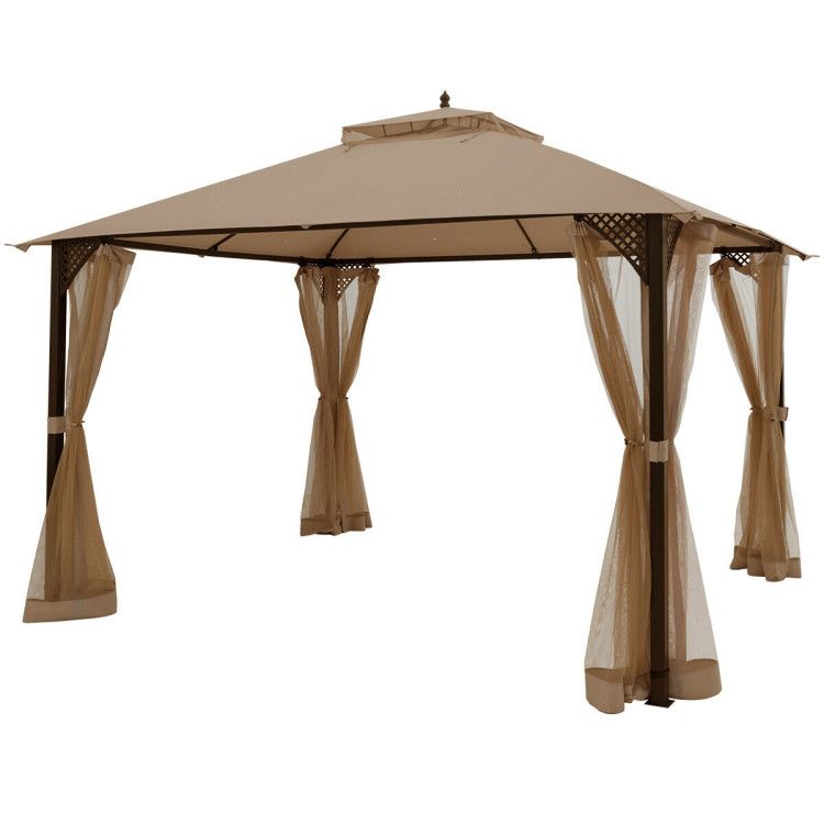 12 x 10 Feet Outdoor Double Top Patio Gazebo with Netting - Renee Lane Company