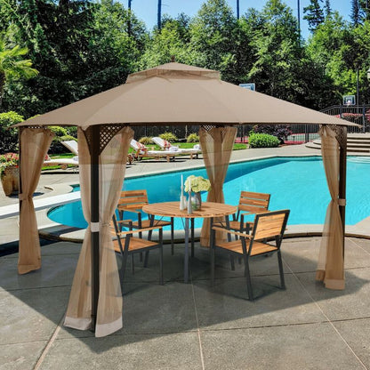 12 x 10 Feet Outdoor Double Top Patio Gazebo with Netting - Renee Lane Company