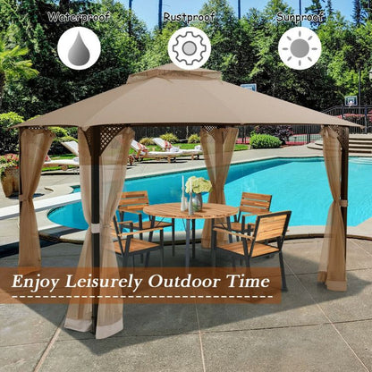 12 x 10 Feet Outdoor Double Top Patio Gazebo with Netting - Renee Lane Company