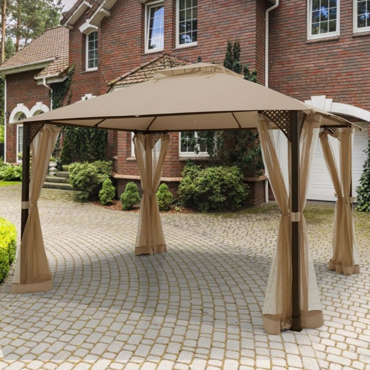 12 x 10 Feet Outdoor Double Top Patio Gazebo with Netting - Renee Lane Company