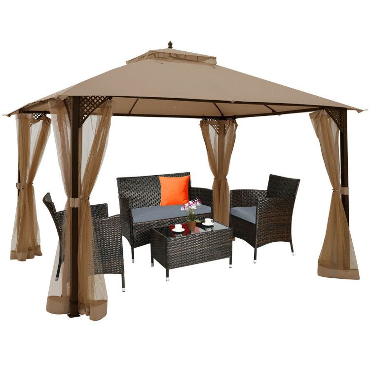 12 x 10 Feet Outdoor Double Top Patio Gazebo with Netting - Renee Lane Company