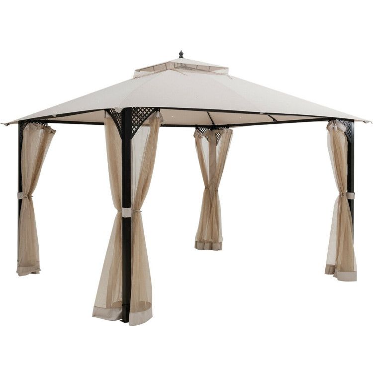 12 x 10 Feet Outdoor Double Top Patio Gazebo with Netting - Renee Lane Company
