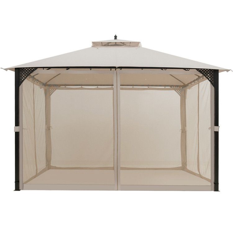 12 x 10 Feet Outdoor Double Top Patio Gazebo with Netting - Renee Lane Company