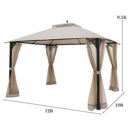 12 x 10 Feet Outdoor Double Top Patio Gazebo with Netting - Renee Lane Company