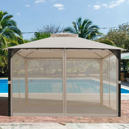 12 x 10 Feet Outdoor Double Top Patio Gazebo with Netting - Renee Lane Company