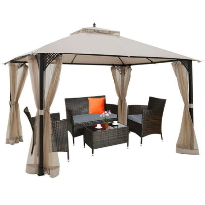 12 x 10 Feet Outdoor Double Top Patio Gazebo with Netting - Renee Lane Company