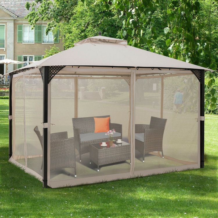 12 x 10 Feet Outdoor Double Top Patio Gazebo with Netting - Renee Lane Company