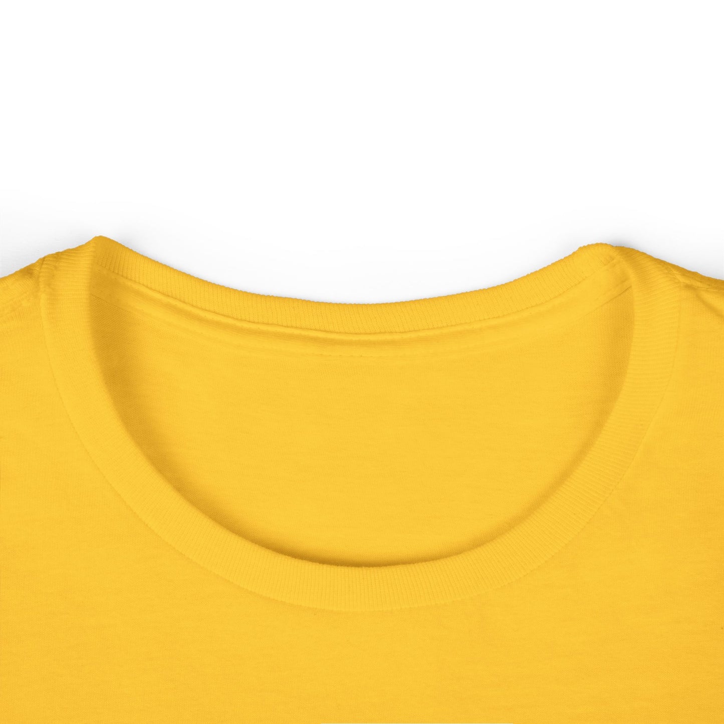 Mustard yellow crewneck T-shirt neckline close-up