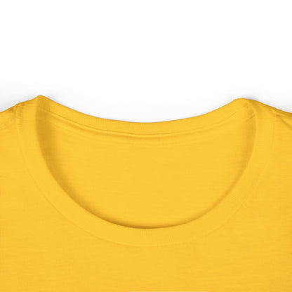 Mustard yellow crewneck T-shirt neckline close-up