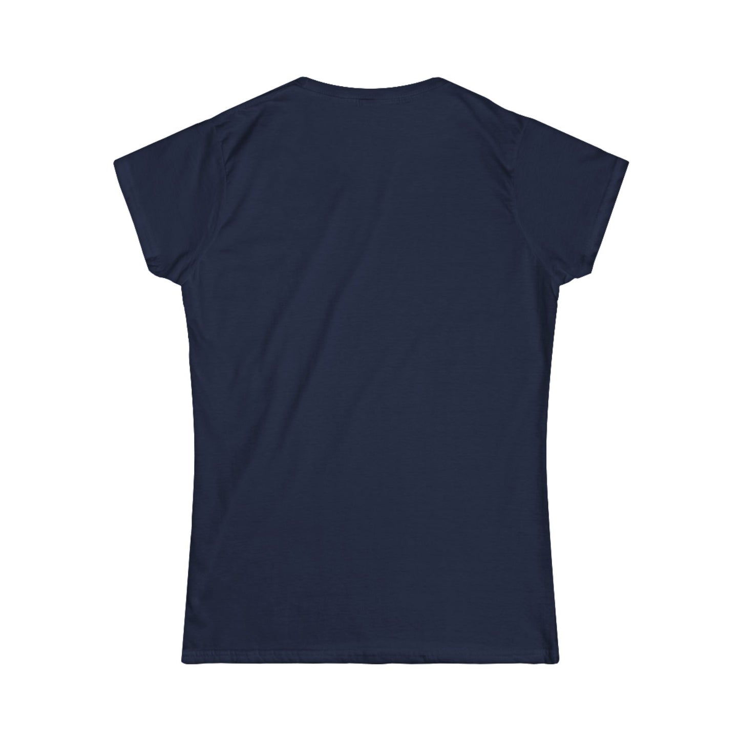 Navy crew-neck T-shirt with short sleeves, back view.