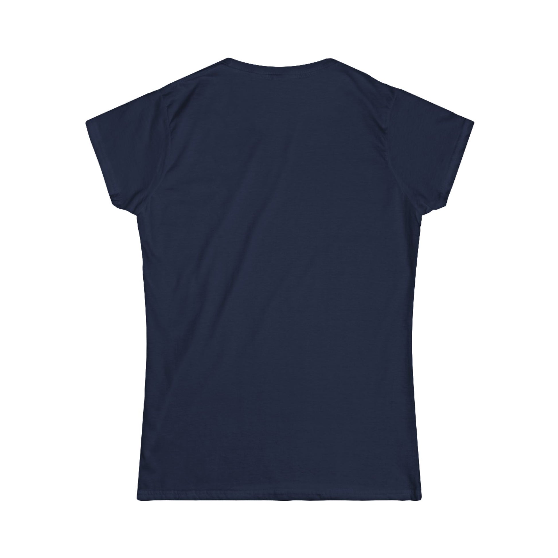 Navy crew-neck T-shirt with short sleeves, back view.