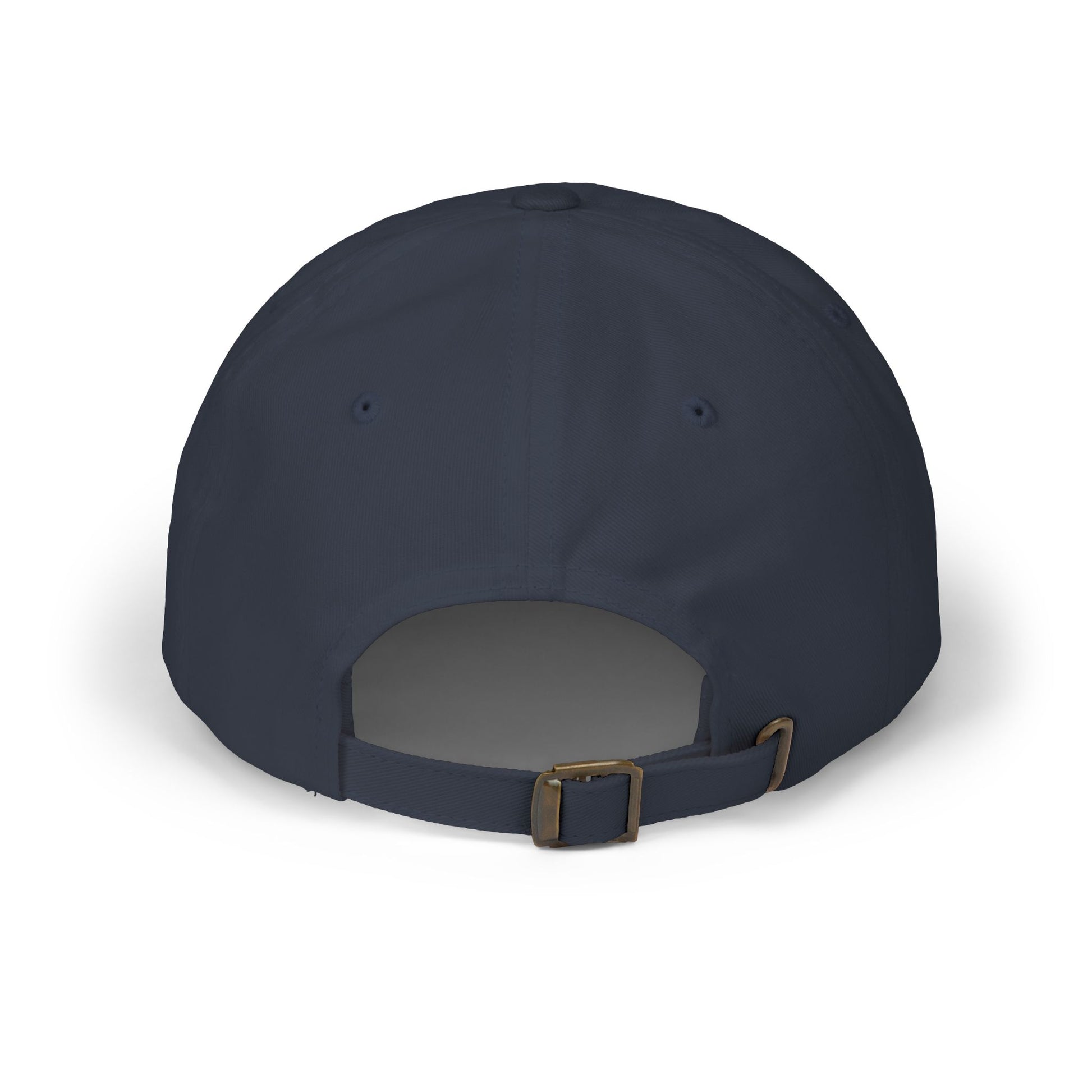 Dark navy dad cap with curved brim and adjustable back strap