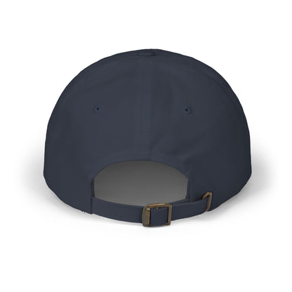 Dark navy dad cap with curved brim and adjustable back strap