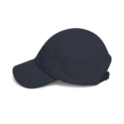 Navy dad cap with curved brim and adjustable back strap