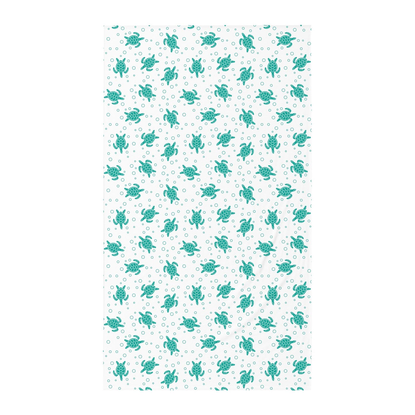 Twin flat sheet with teal sea turtle pattern on white background