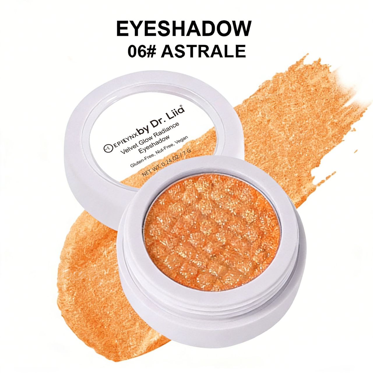 Shimmery orange eyeshadow in a pan, shade 06 Astrale