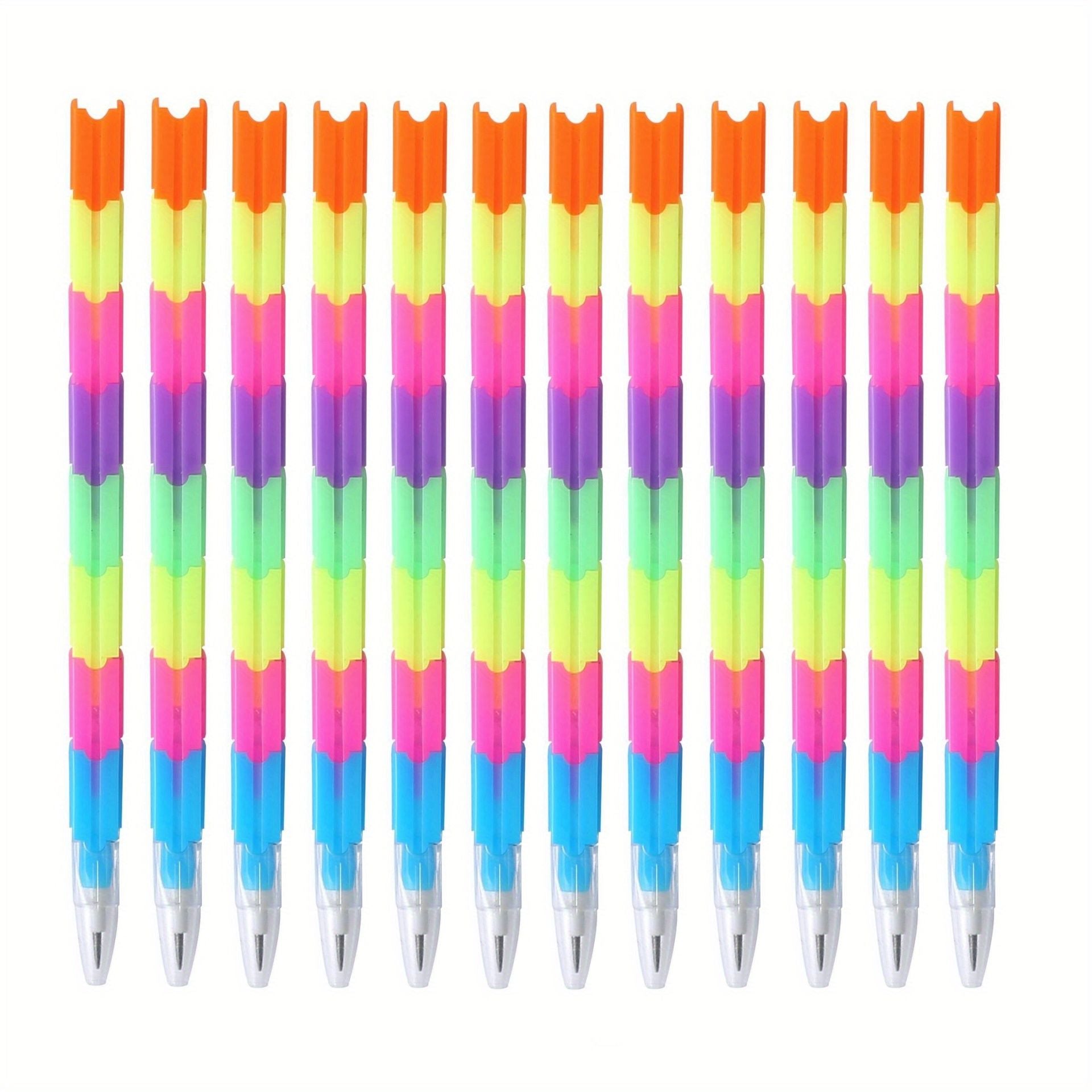 12pcs School Blocks Replaceable Core Rainbow Pencils Writing Tools Kids Gift Pencils Toy Stationery Pen Splicing Office Plastic 5.91*0.39inch - Renee Lane Company
