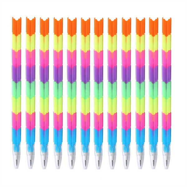 12pcs School Blocks Replaceable Core Rainbow Pencils Writing Tools Kids Gift Pencils Toy Stationery Pen Splicing Office Plastic 5.91*0.39inch - Renee Lane Company
