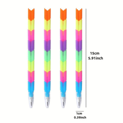 12pcs School Blocks Replaceable Core Rainbow Pencils Writing Tools Kids Gift Pencils Toy Stationery Pen Splicing Office Plastic 5.91*0.39inch - Renee Lane Company