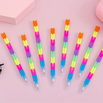 12pcs School Blocks Replaceable Core Rainbow Pencils Writing Tools Kids Gift Pencils Toy Stationery Pen Splicing Office Plastic 5.91*0.39inch - Renee Lane Company