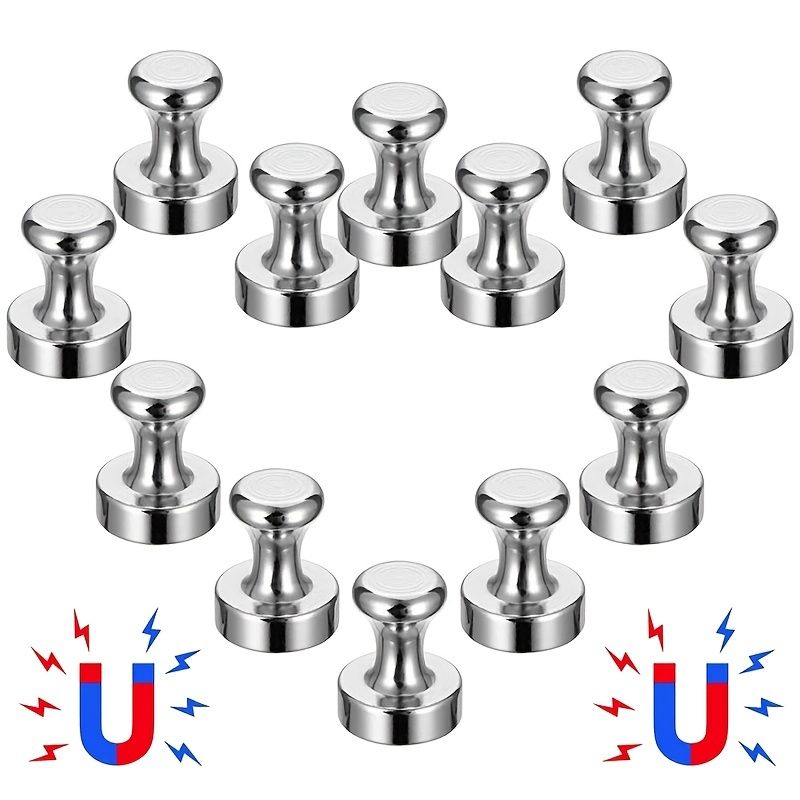12pcs/Set Refrigerator Magnet Push Pin, Brushed Nickel Steel Fridge Magents, Magnetic Pushpins, Magnet Thumb Tacks, Magnets For Whiteboard, Kitchen, Office, Bulletin Board, Lockers - Renee Lane Company