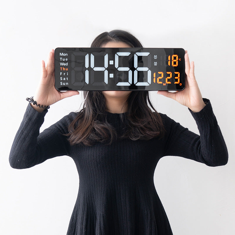 13/16 Inches Large LED Digital Wall Clock ,Wall Mounted Remote Control Temperature Date Week Display Timer Dual Alarm Clock - Renee Lane Company