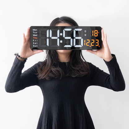 13/16 Inches Large LED Digital Wall Clock ,Wall Mounted Remote Control Temperature Date Week Display Timer Dual Alarm Clock - Renee Lane Company