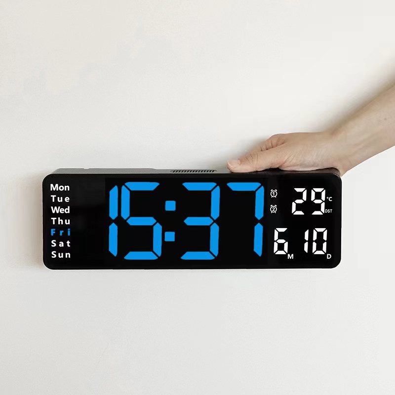 13/16 Inches Large LED Digital Wall Clock ,Wall Mounted Remote Control Temperature Date Week Display Timer Dual Alarm Clock - Renee Lane Company