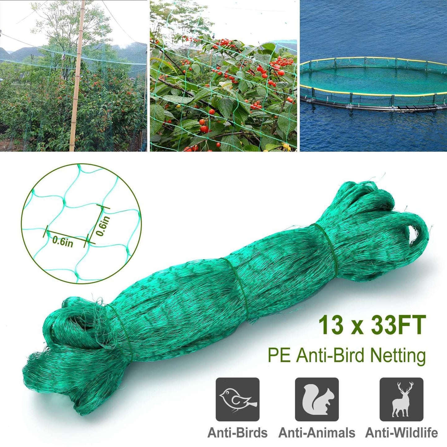 13 x 33ft Garden Netting Heavy Duty PE Anti Bird Netting Plants Fruits Tree Vegetables Protection Netting Net - Renee Lane Company