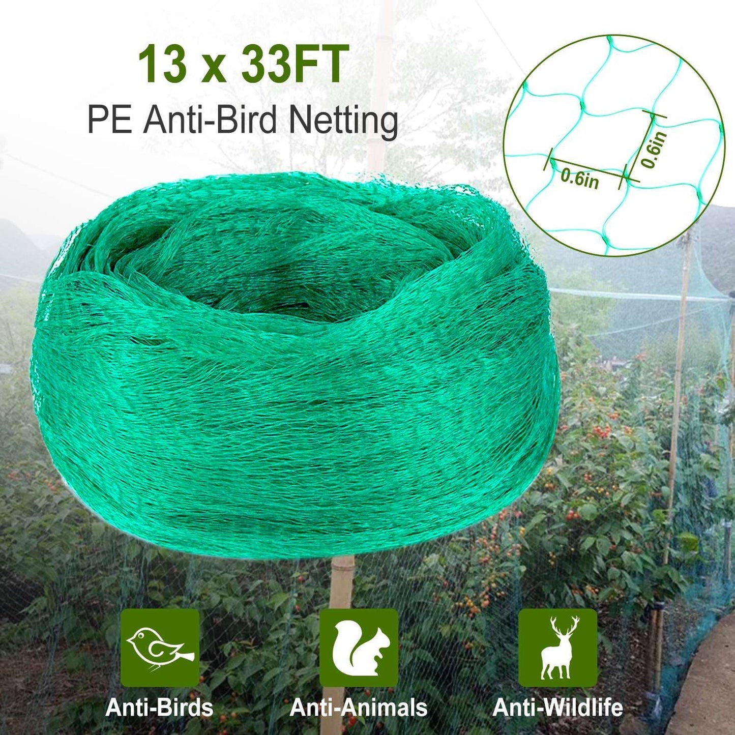 13 x 33ft Garden Netting Heavy Duty PE Anti Bird Netting Plants Fruits Tree Vegetables Protection Netting Net - Renee Lane Company