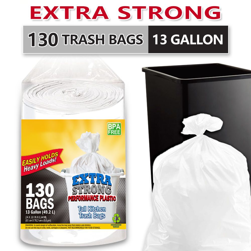 130 Bags 13 Gallon Expandable Heavy-Duty Plastic Multipurpose Disposable Garbage Bags-Super Strong, Leak-Resistant, And Odor-Proof For Bedroom, Kitchen, Living Room, Outdoor, And Toilet - Renee Lane Company
