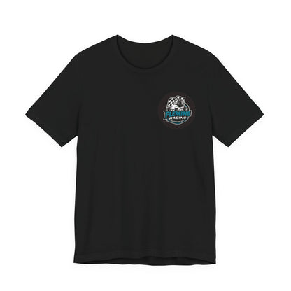 Black racing logo T-shirt with circular car emblem on chest