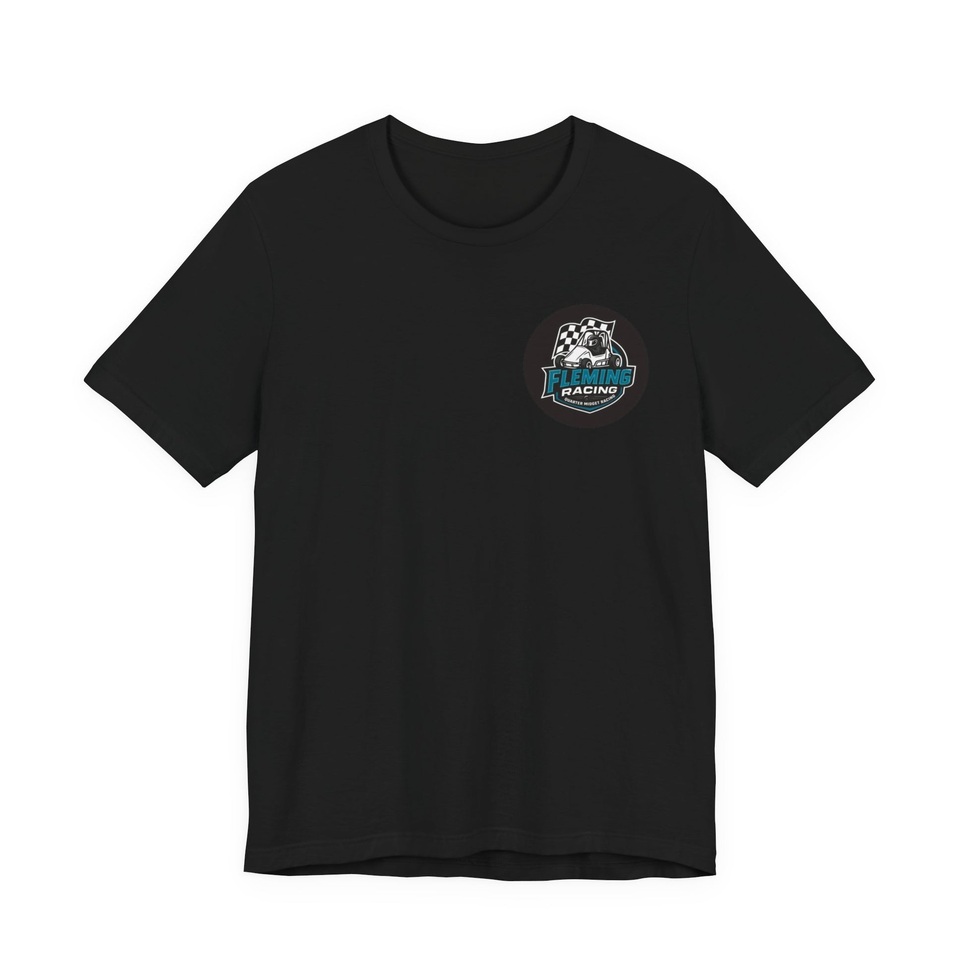 Black racing logo T-shirt with round emblem on the chest