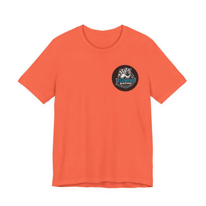 Orange racing logo T-shirt with round emblem on the chest
