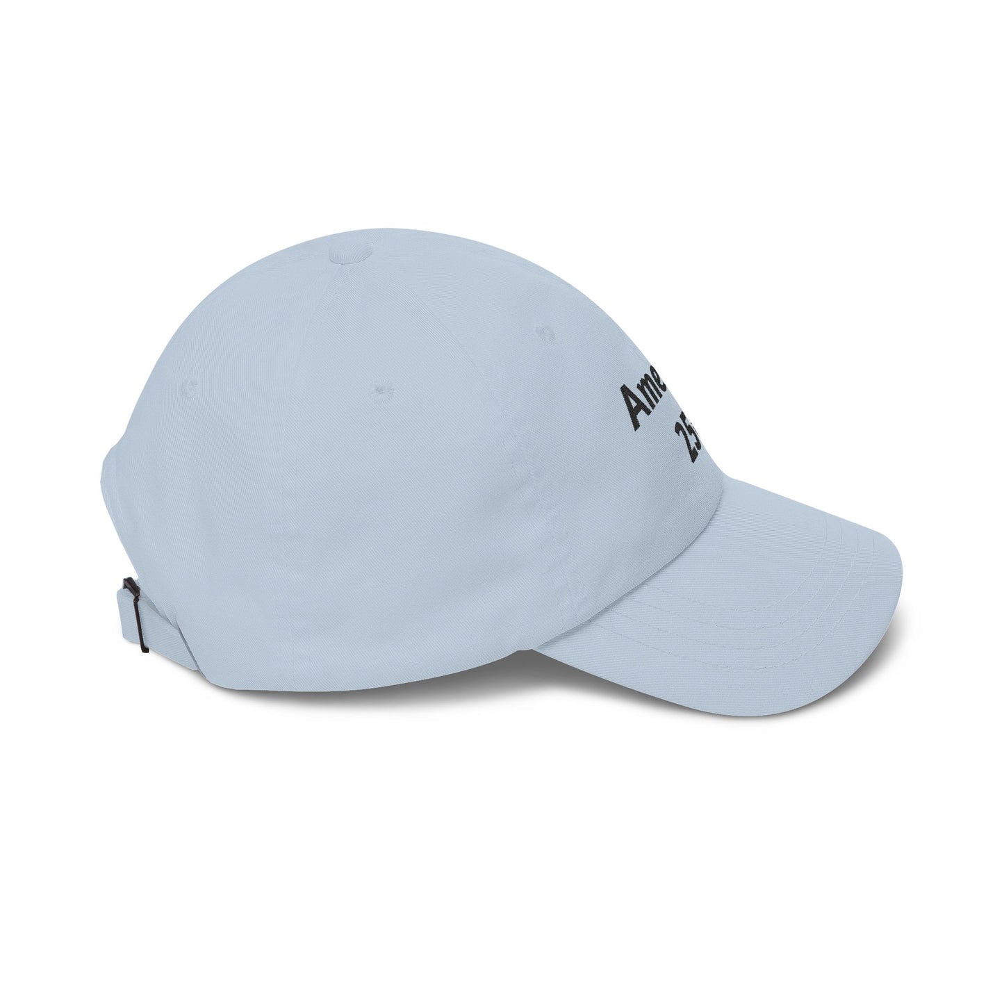 Light blue dad cap with curved brim and adjustable strap at the back
