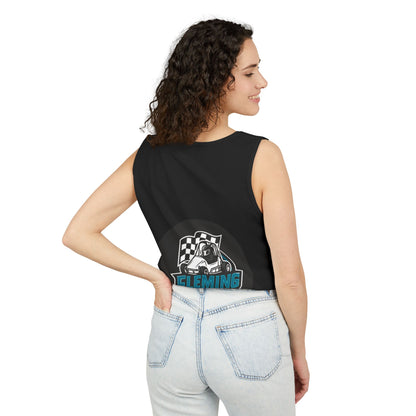 Black racing tank top with motorsports logo graphic on back