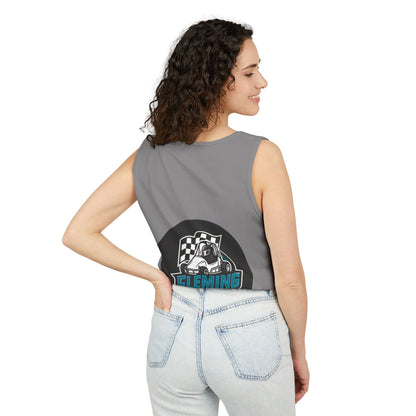 Fleming Racing tank top in dark gray with back race logo circle graphic