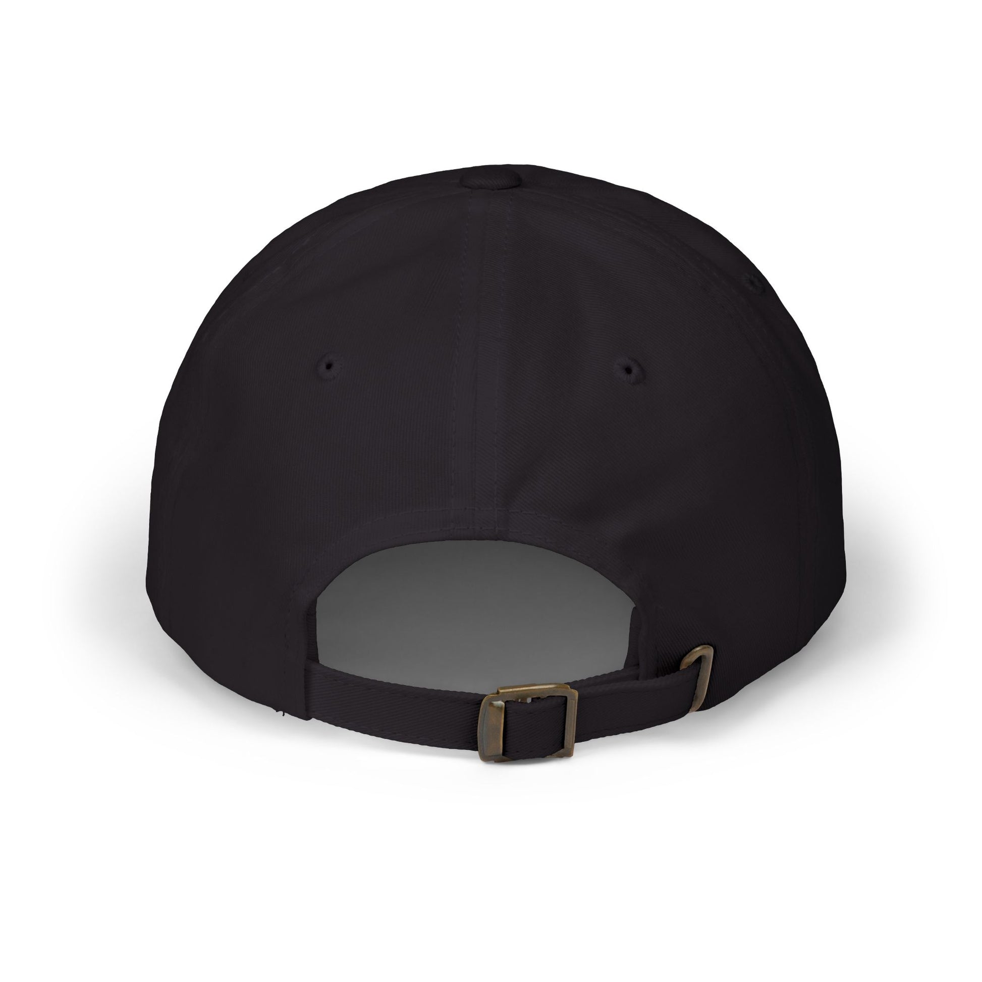Soccer crest cap in black with open back vent and adjustable strap