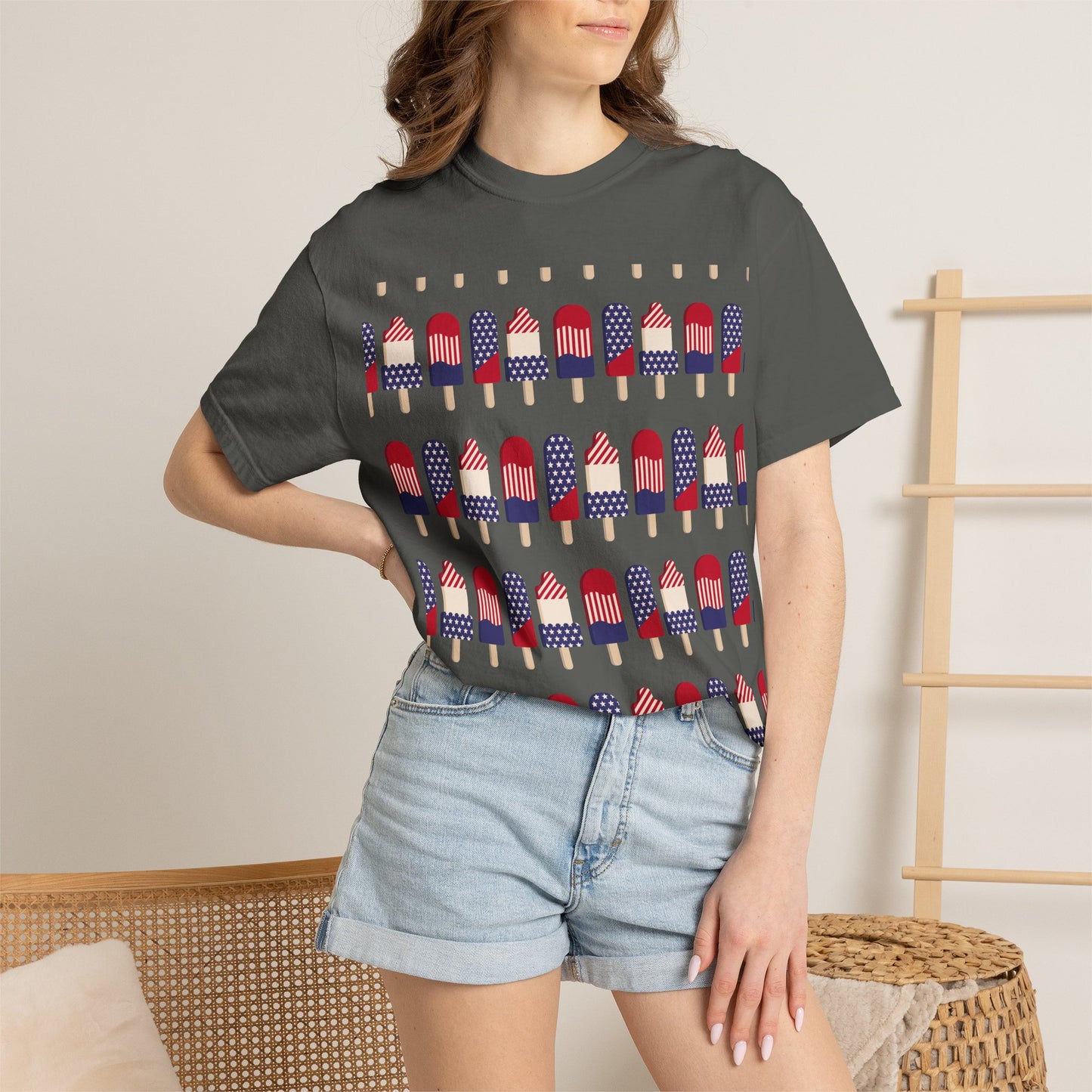 Dark gray graphic T-shirt with American flag popsicle row print