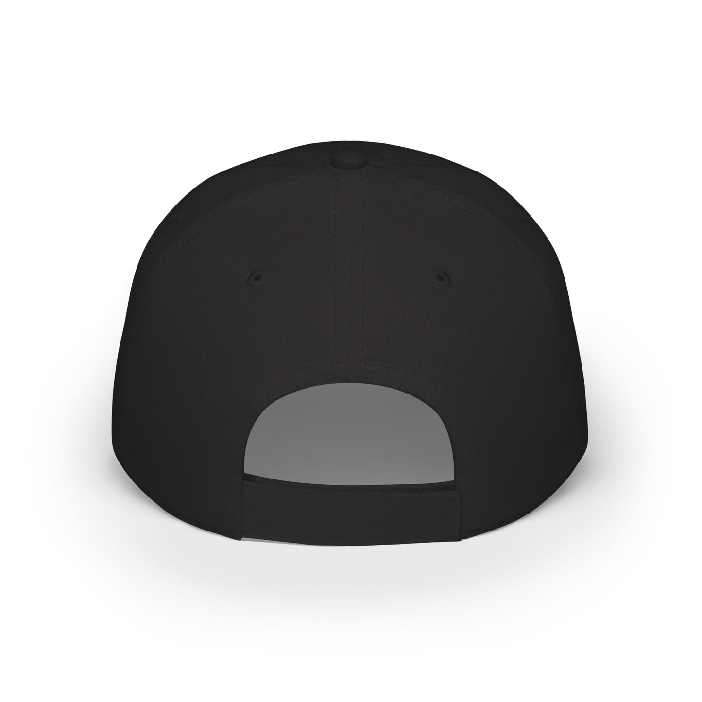 Black baseball cap, back view with curved brim and eyelets